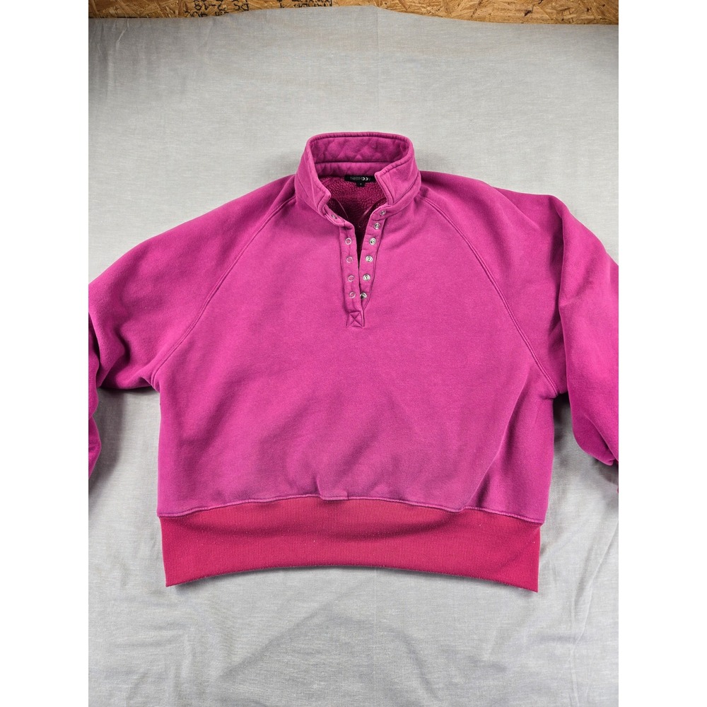 Paper Moon Womens Magenta Pink Sherpa Lined Snap Mock Neck Sweatshirt PT16060 S